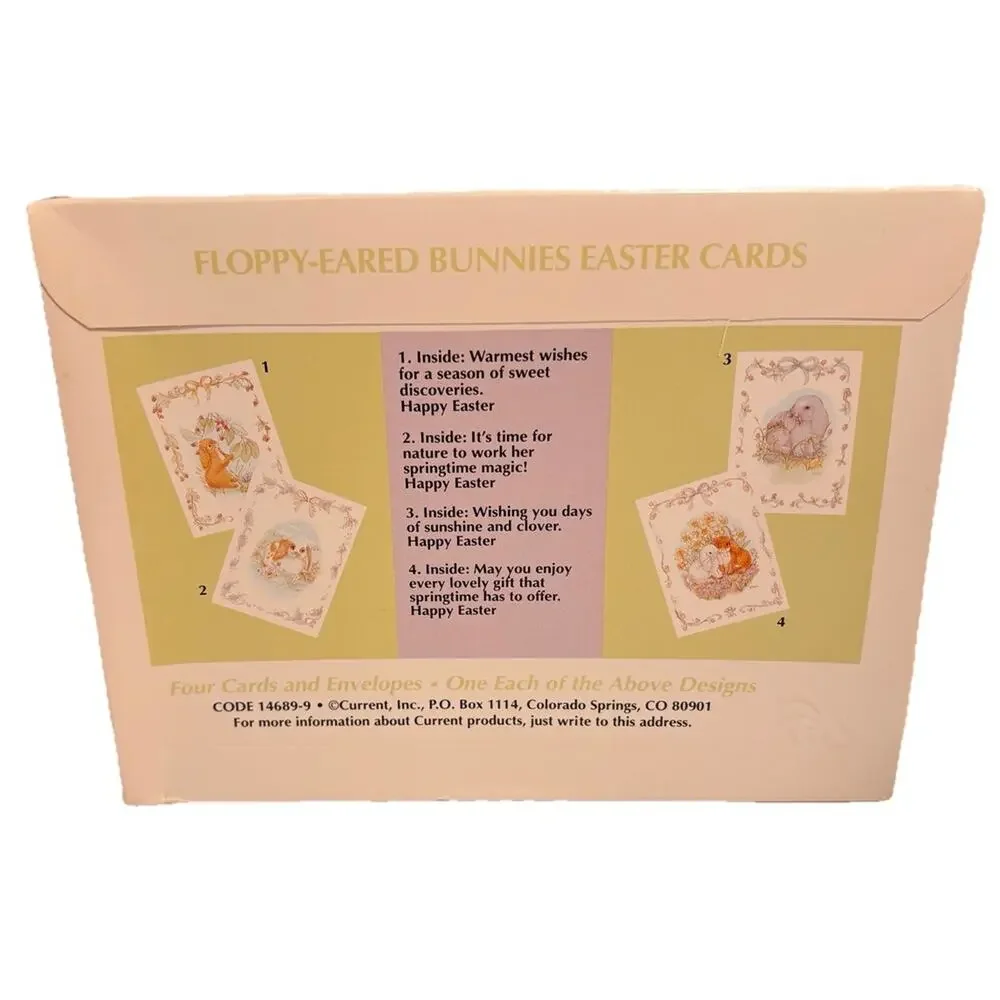Vintage CURRENT INC Lop Eared Bunnies Blank Cards Set of 4 Easter Spring